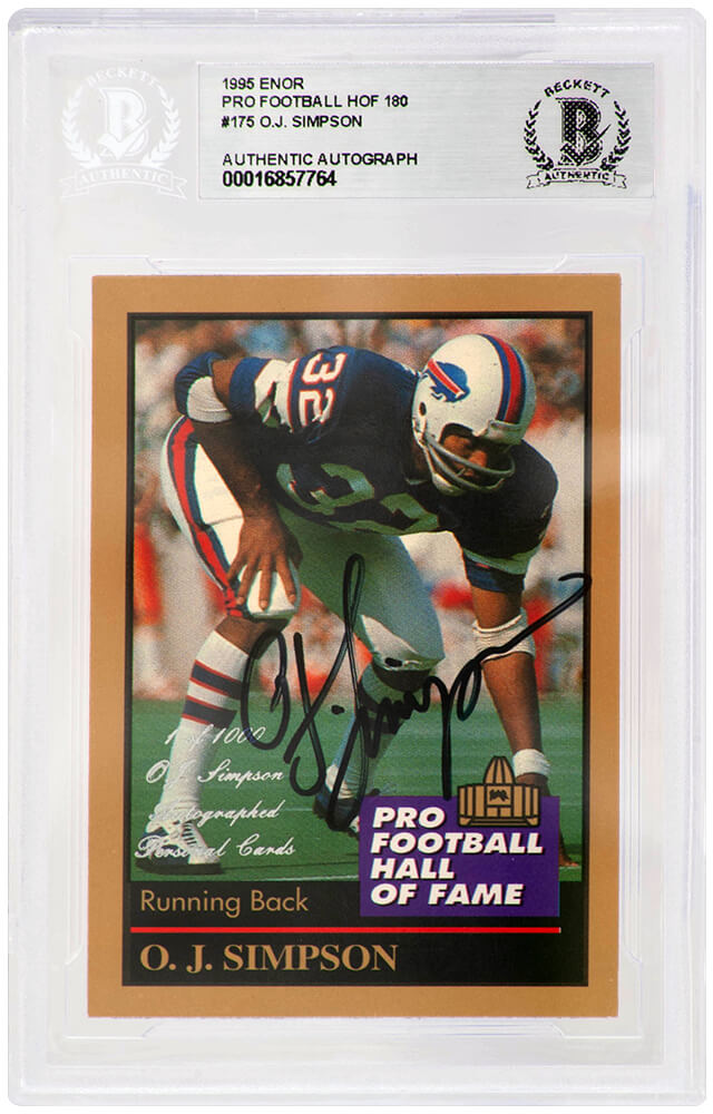 O.J. Simpson Signed Buffalo Bills 1995 Enor Pro Football Hall of Fame Football Card #175 - (Beckett Encapsulated) - SIMCAR320 - O.J. Simpson Signed Buffalo Bills 1995 Enor Pro Football Hall of Fame Football Card #175 - (Beckett Encapsulated) product image