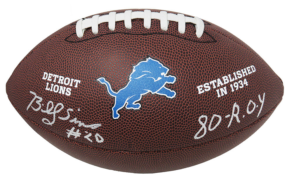 Billy Sims Signed Detroit Lions Logo Football w/80 ROY - SIMFTB307 - Billy Sims Signed Detroit Lions Logo Football w/80 ROY product image