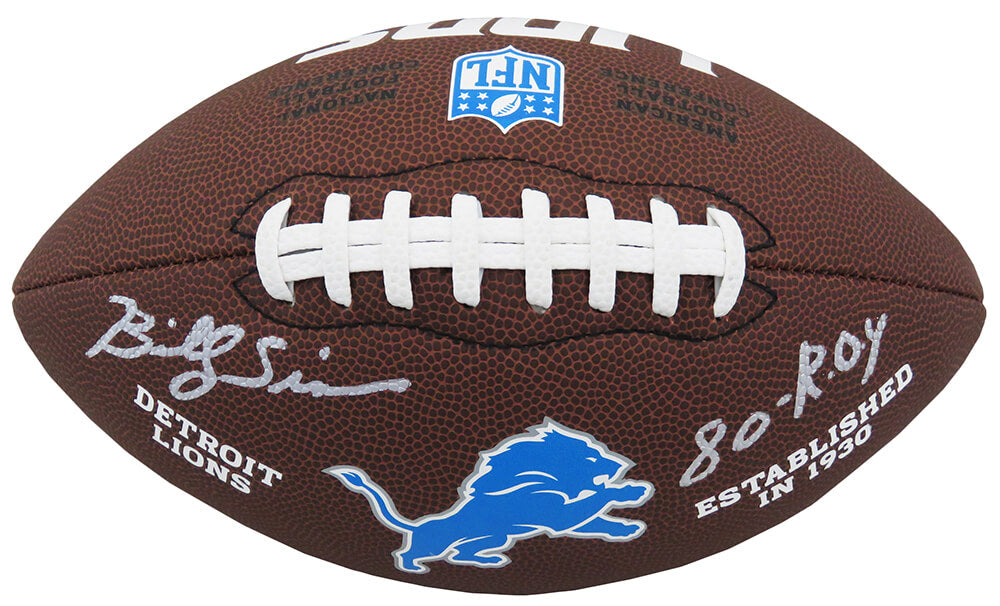 Billy Sims Signed Detroit Lions Wilson Brown Logo Football w/80 ROY - SIMFTB310 - Billy Sims Signed Detroit Lions Wilson Brown Logo Football w/80 ROY product image