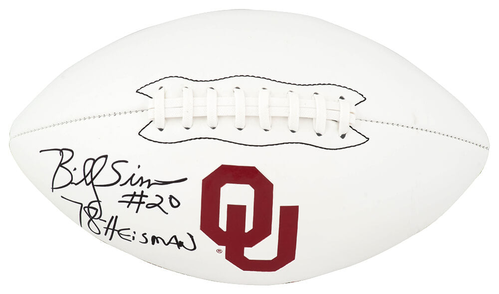 Billy Sims Signed Oklahoma Sooners Logo Brand White Logo Football w/78 Heisman - SIMFTB312 - Billy Sims Signed Oklahoma Sooners Logo Brand White Logo Football w/78 Heisman product image