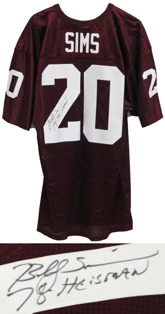 Billy Sims Signed Maroon Wilson Jersey w/78 Heisman - SIMJRY301 - Billy Sims Signed Maroon Wilson Jersey w/78 Heisman product image