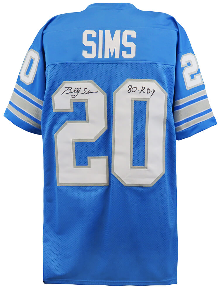Billy Sims Signed Blue Custom Football Jersey w/80 ROY - SIMJRY305 - Billy Sims Signed Blue Custom Football Jersey w/80 ROY product image