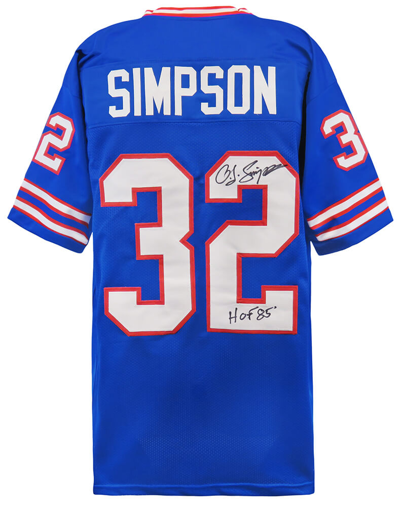 O.J. Simpson Signed Blue Throwback Custom Football Jersey w/HOF'85 - SIMJRY321 - O.J. Simpson Signed Blue Throwback Custom Football Jersey w/HOF'85 product image