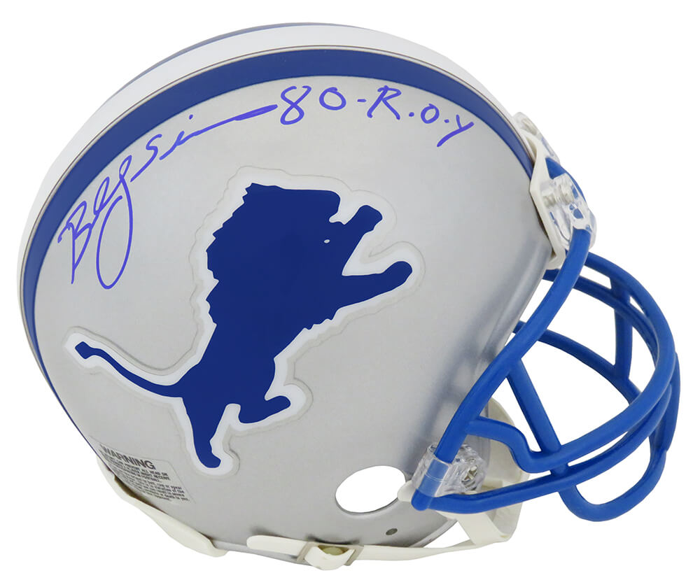 Billy Sims Signed Detroit Lions Throwback Riddell Mini Helmet w/80 ROY - SIMMIN301 - Billy Sims Signed Detroit Lions Throwback Riddell Mini Helmet w/80 ROY product image