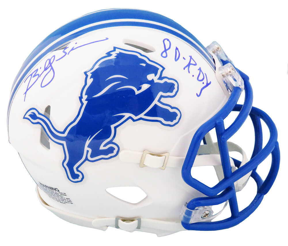 Billy Sims Signed Detroit Lions Flat White Matte Riddell Speed Mini Helmet w/80 ROY - SIMMIN304 - Billy Sims Signed Detroit Lions Flat White Matte Riddell Speed Mini Helmet w/80 ROY product image