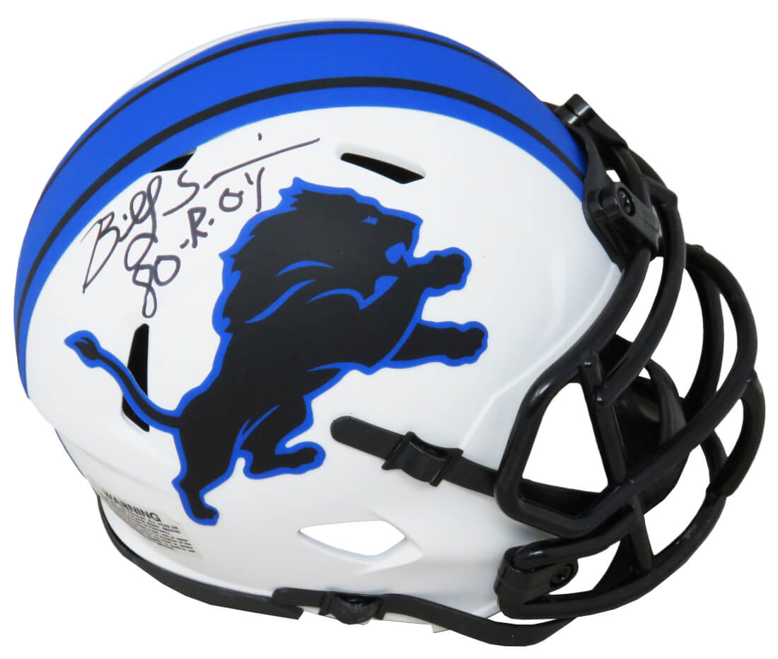 Billy Sims Signed Detroit Lions Lunar Eclipse White Matte Riddell Speed Mini Helmet w/80 ROY - SIMMIN306 - Billy Sims Signed Detroit Lions Lunar Eclipse White Matte Riddell Speed Mini Helmet w/80 ROY product image