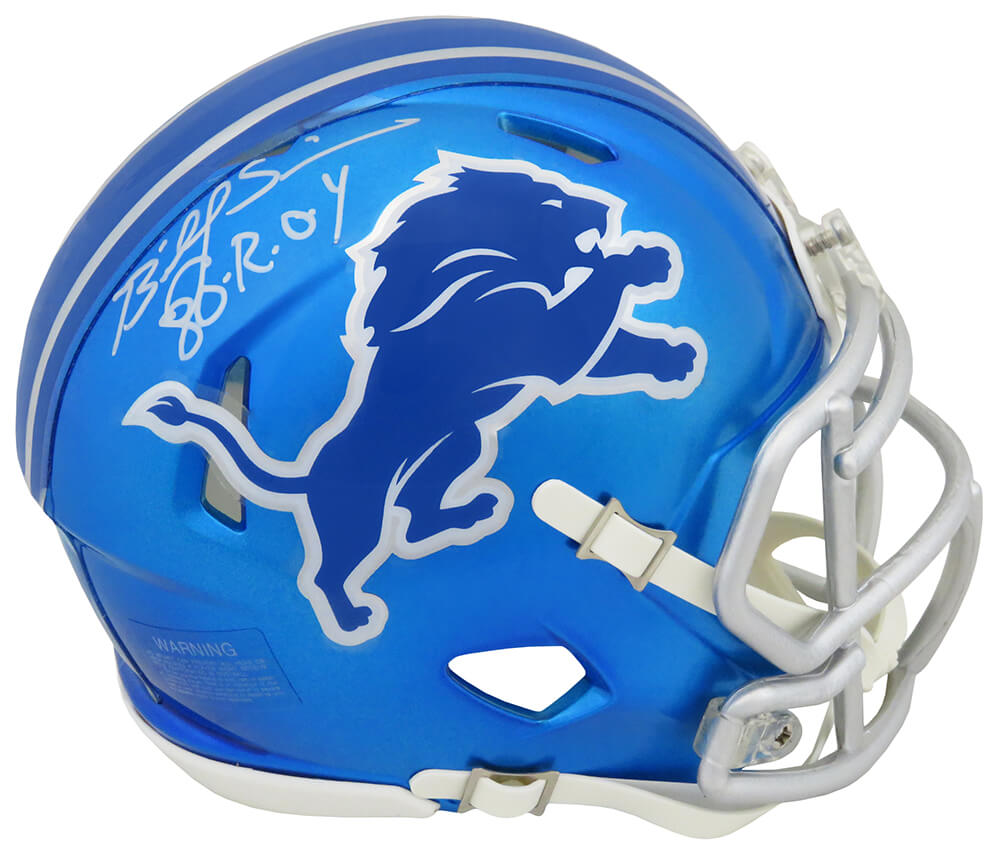 Billy Sims Signed Detroit Lions FLASH Riddell Speed Mini Helmet w/80 ROY - SIMMIN310 - Billy Sims Signed Detroit Lions FLASH Riddell Speed Mini Helmet w/80 ROY product image