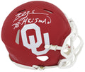 Billy Sims Signed Oklahoma Sooners Riddell Speed Mini Helmet w/78 Heisman (White Ink) - SIMMIN312 - Billy Sims Signed Oklahoma Sooners Riddell Speed Mini Helmet w/78 Heisman (White Ink) product image