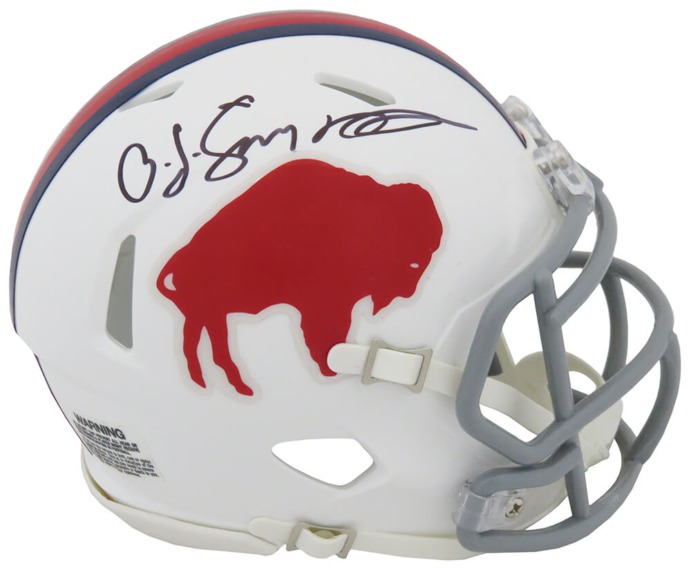 O.J. Simpson Signed Buffalo Bills Throwback White Riddell Speed Mini Helmet - SIMMIN337 - O.J. Simpson Signed Buffalo Bills Throwback White Riddell Speed Mini Helmet product image