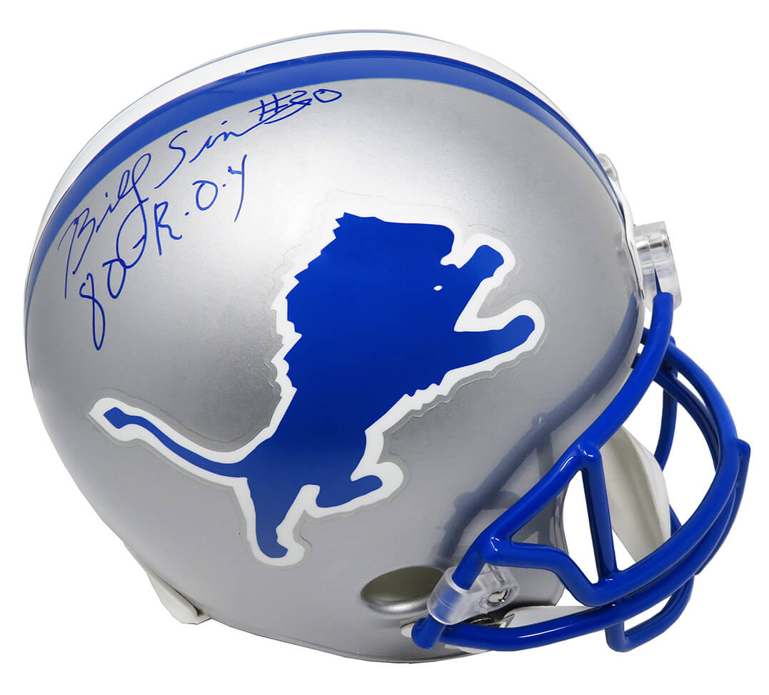 Billy Sims Signed Detroit Lions Throwback Riddell Full Size Replica Helmet w/80 ROY - SIMREP302 - Billy Sims Signed Detroit Lions Throwback Riddell Full Size Replica Helmet w/80 ROY product image
