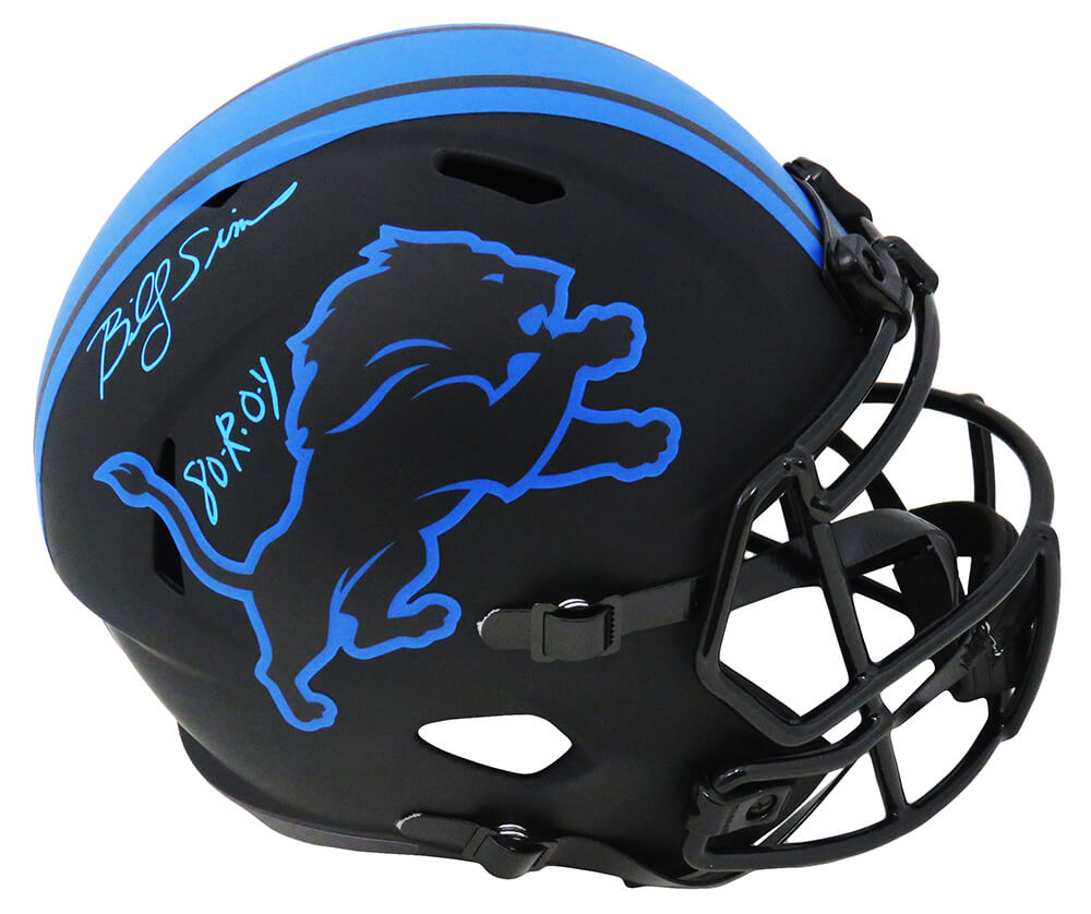 Billy Sims Signed Detroit Lions Eclipse Black Matte Riddell Full Size Speed Replica Helmet w/80 ROY - SIMREP304 - Billy Sims Signed Detroit Lions Eclipse Black Matte Riddell Full Size Speed Replica Helmet w/80 ROY product image