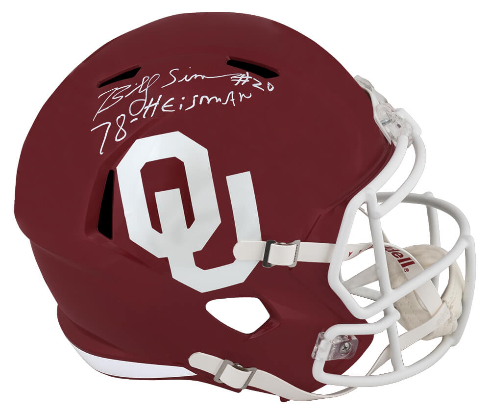 Billy Sims Signed Oklahoma Sooners Riddell Full Size Speed Replica Helmet w/78 Heisman  (White Ink) - SIMREP353 - Billy Sims Signed Oklahoma Sooners Riddell Full Size Speed Replica Helmet w/78 Heisman (White Ink) product image
