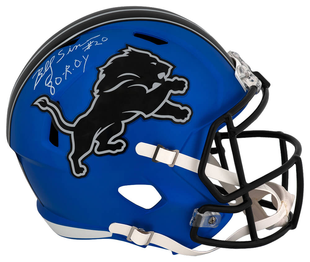 Billy Sims Signed Detroit Lions 2024 Alternate Blue Riddell Full Size Speed Replica Helmet w/80 ROY - SIMREP355 - Billy Sims Signed Detroit Lions 2024 Alternate Blue Riddell Full Size Speed Replica Helmet w/80 ROY product image