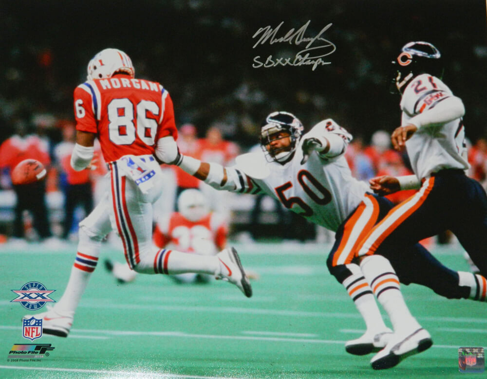Mike Singletary Signed Chicago Bears Super Bowl XX vs Patriots 16x20 Photo w/SB XX Champs - SIN16P307 - Mike Singletary Signed Chicago Bears Super Bowl XX vs Patriots 16x20 Photo w/SB XX Champs product image