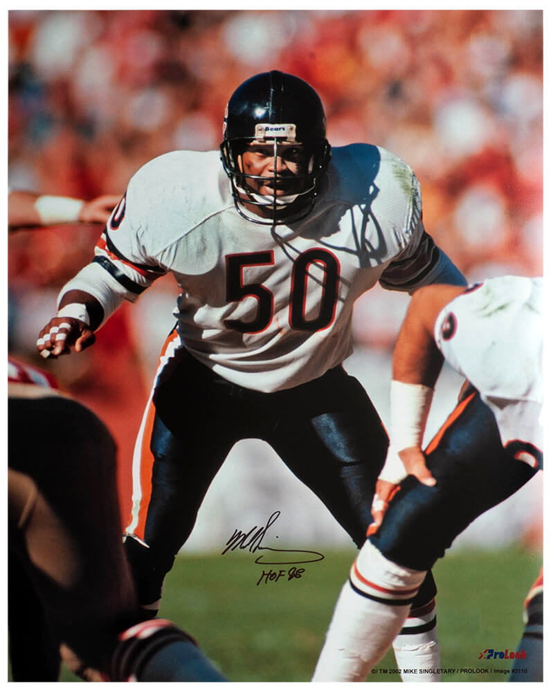 Mike Singletary Signed Chicago Bears White Jersey Action 16x20 Photo w/HOF'98 - SIN16P311 - Mike Singletary Signed Chicago Bears White Jersey Action 16x20 Photo w/HOF'98 product image