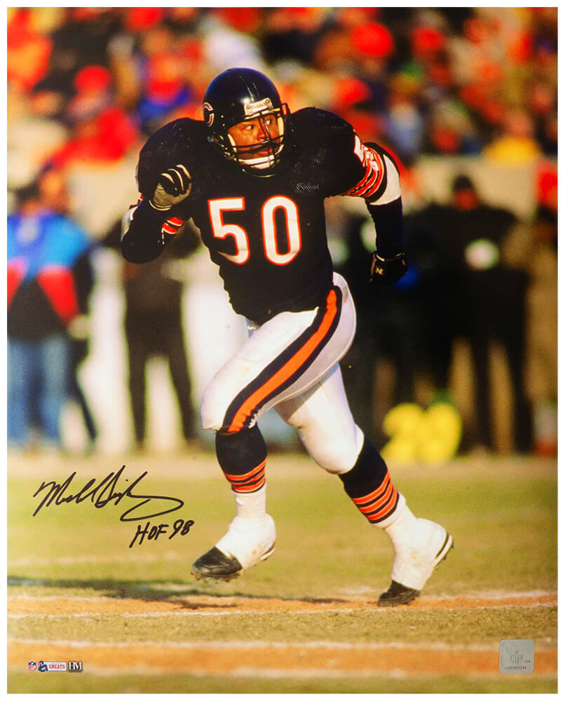 Mike Singletary Signed Chicago Bears Navy Jersey Action 16x20 Photo w/HOF'98 - SIN16P313 - Mike Singletary Signed Chicago Bears Navy Jersey Action 16x20 Photo w/HOF'98 product image