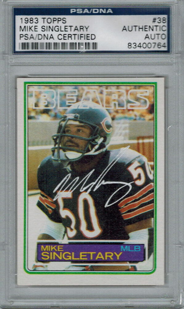 Mike Singletary Signed Bears 1983 Topps Rookie Card #38 - PSA/DNA - SINCAR300 - Mike Singletary Signed Bears 1983 Topps Rookie Card #38 - PSA/DNA product image
