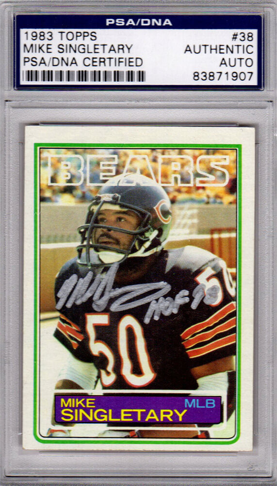 Mike Singletary Signed Chicago Bears 1983 Topps Rookie Card #38 w/HOF 98 - PSA/DNA - SINCAR302 - Mike Singletary Signed Chicago Bears 1983 Topps Rookie Card #38 w/HOF 98 - PSA/DNA product image