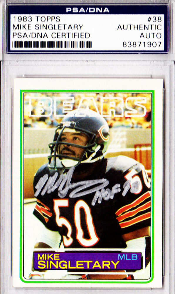 Mike Singletary Signed Chicago Bears 1983 Topps Rookie Card #38 w/HOF'98 - SINCAR303 - Mike Singletary Signed Chicago Bears 1983 Topps Rookie Card #38 w/HOF'98 product image