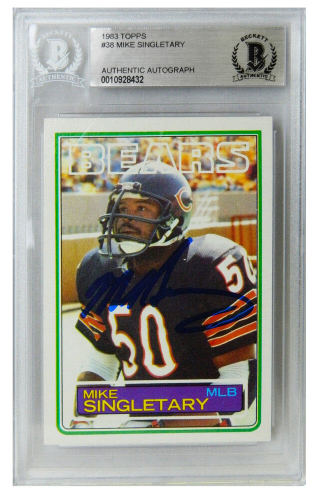 Mike Singletary Signed Bears 1983 Topps Rookie Card #38 (Beckett Encapsulated) - SINCAR305 - Mike Singletary Signed Bears 1983 Topps Rookie Card #38 (Beckett Encapsulated) product image