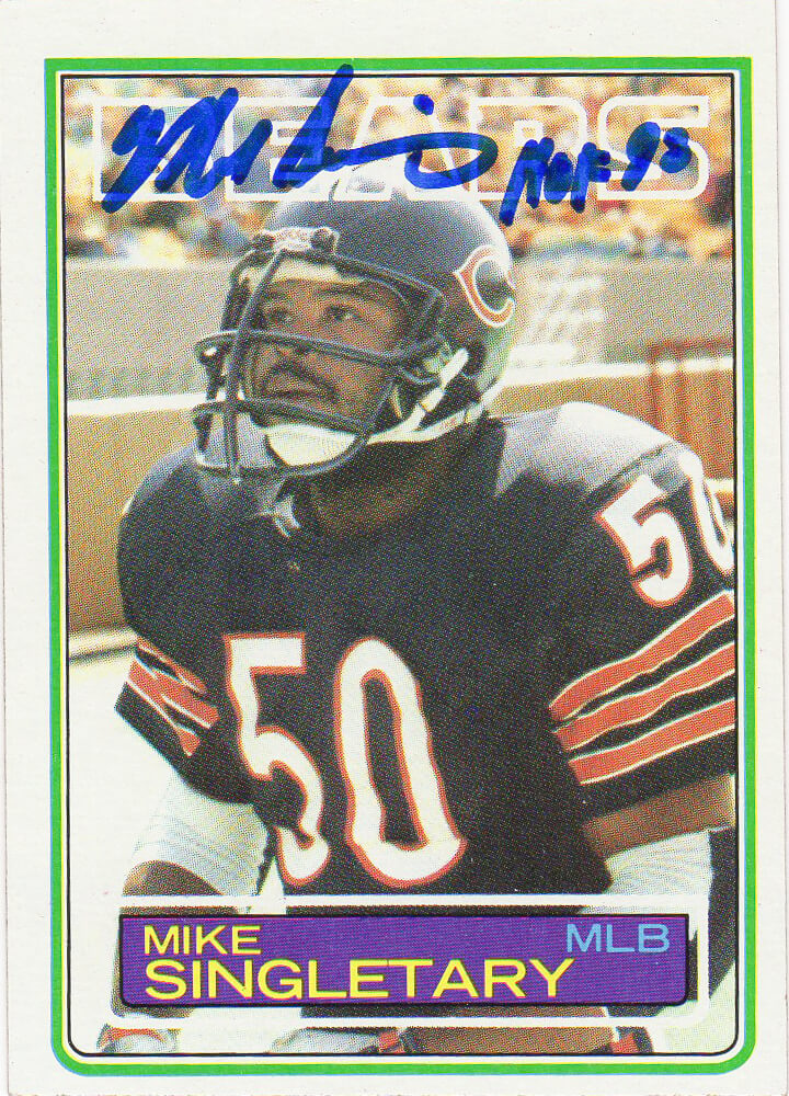 Mike Singletary Signed Chicago Bears 1983 Topps Rookie Trading Card #38 w/HOF'98 - SINCAR306 - Mike Singletary Signed Chicago Bears 1983 Topps Rookie Trading Card #38 w/HOF'98 product image