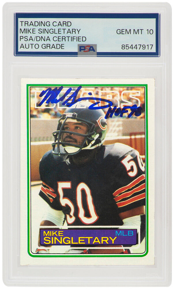 Mike Singletary Signed Bears 1983 Topps Rookie Football Card #38 w/HOF'98 (PSA/DNA / Auto Grade 10) - SINCAR310 - Mike Singletary Signed Bears 1983 Topps Rookie Football Card #38 w/HOF'98 (PSA/DNA / Auto Grade 10) product image