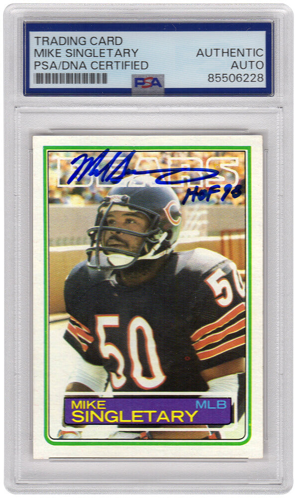 Mike Singletary Signed Chicago Bears 1983 Topps Rookie Football Trading Card #38 w/HOF'98 - (PSA Encapsulated) - SINCAR311 - Mike Singletary Signed Chicago Bears 1983 Topps Rookie Football Trading Card #38 w/HOF'98 - (PSA Encapsulated) product image