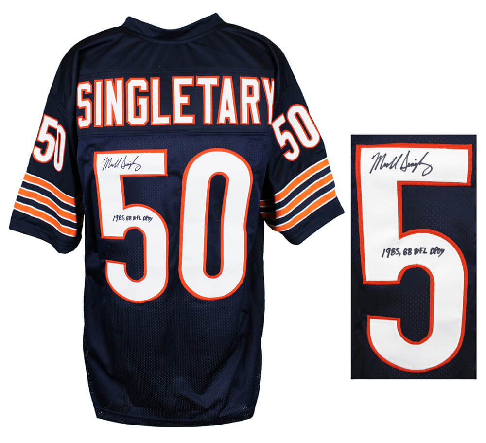 Mike Singletary Signed Navy Custom Throwback Jersey w/1985, 88 NFL DPOY - SINJRY304 - Mike Singletary Signed Navy Custom Throwback Jersey w/1985, 88 NFL DPOY product image