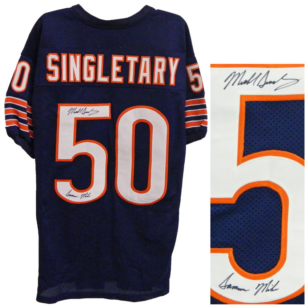 Mike Singletary Signed Navy Custom Throwback Jersey w/Samurai Mike - SINJRY305 - Mike Singletary Signed Navy Custom Throwback Jersey w/Samurai Mike product image