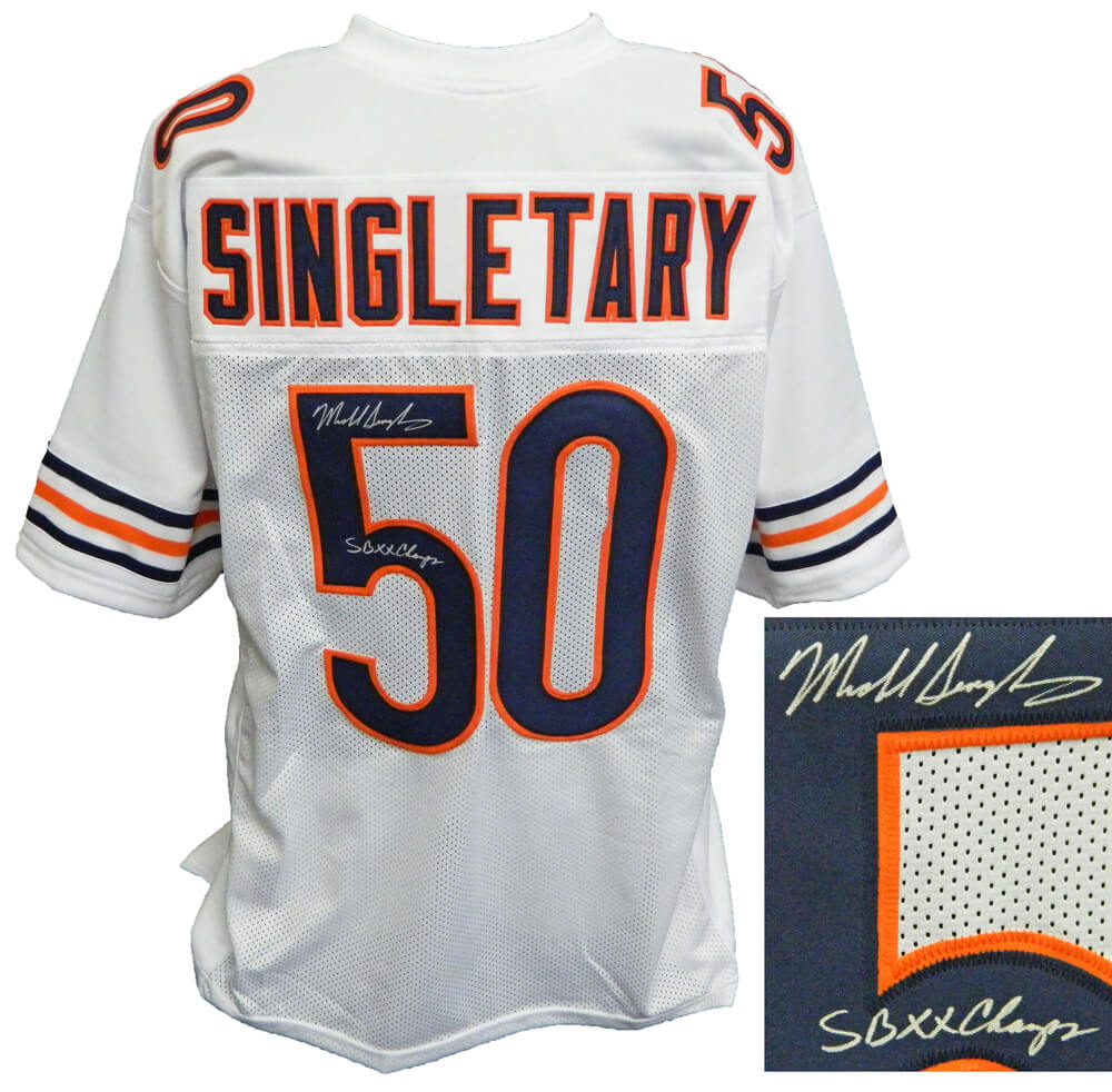 Mike Singletary Signed White Throwback Custom Football Jersey w/SB XX Champs - SINJRY308 - Mike Singletary Signed White Throwback Custom Football Jersey w/SB XX Champs product image