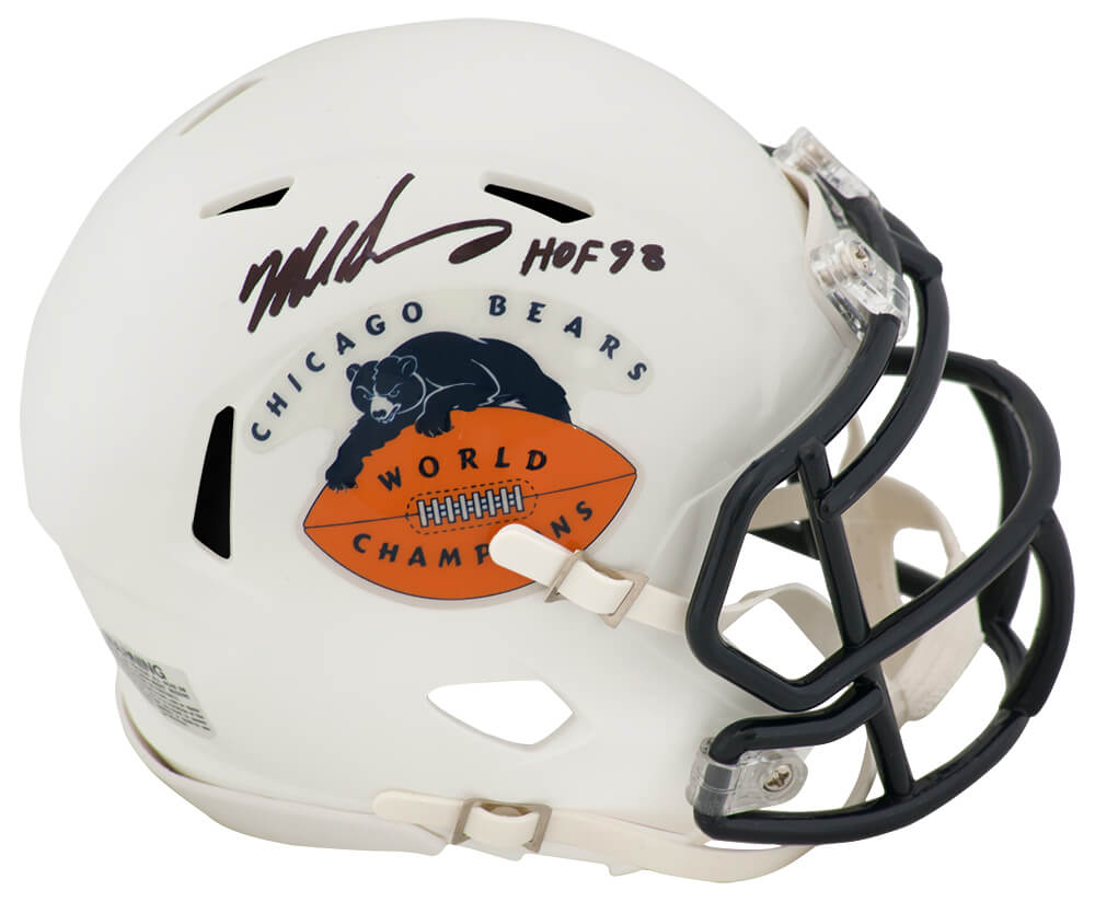 Mike Singletary Signed Chicago Bears World Champions White Riddell Mini Helmet w/HOF'98 - SINMIN331 - Mike Singletary Signed Chicago Bears World Champions White Riddell Mini Helmet w/HOF'98 product image