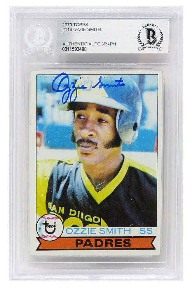Ozzie Smith Signed San Diego Padres 1979 Topps Rookie Baseball Trading Card #116 (Beckett Encapsulated) - SMICAR103 - Ozzie Smith Signed San Diego Padres 1979 Topps Rookie Baseball Trading Card #116 (Beckett Encapsulated) product image