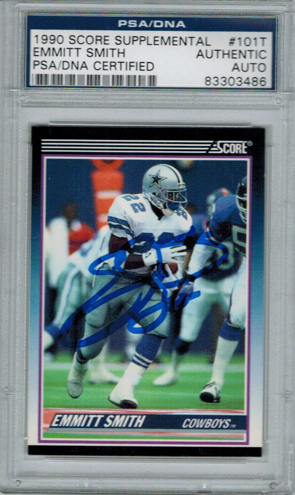 Emmitt Smith Signed Cowboys 1990 Score Rookie Card #101T PSA - SMICAR300 - Emmitt Smith Signed Cowboys 1990 Score Rookie Card #101T PSA product image
