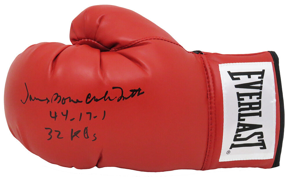 James 'Bonecrusher' Smith Signed Everlast Red Boxing Glove w/44-17-1, 32 KO's - SMIGLV503 - James 'Bonecrusher' Smith Signed Everlast Red Boxing Glove w/44-17-1, 32 KO's product image