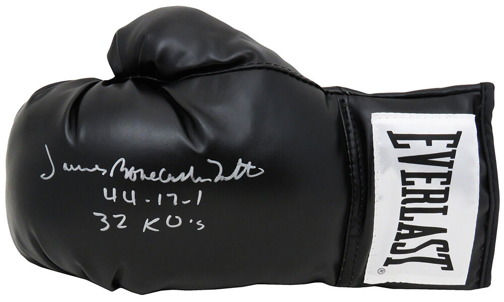 James 'Bonecrusher' Smith Signed Everlast Black Boxing Glove w/44-17-1, 32 KO's - SMIGLV505 - James 'Bonecrusher' Smith Signed Everlast Black Boxing Glove w/44-17-1, 32 KO's product image