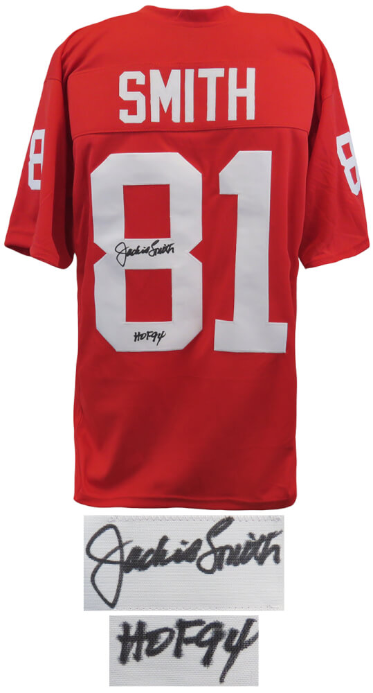 Jackie Smith Signed Red Throwback Custom Football Jersey w/HOF'94 - SMIJRY325 - Jackie Smith Signed Red Throwback Custom Football Jersey w/HOF'94 product image