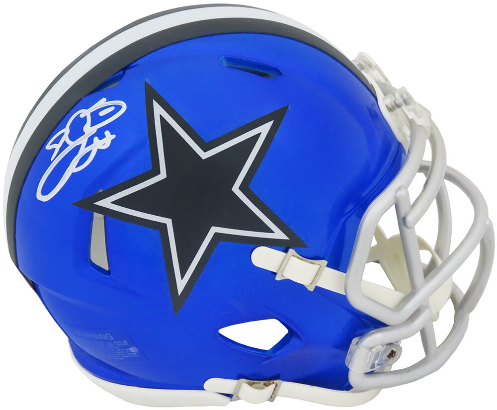 Emmitt Smith Signed Dallas Cowboys Flash Riddell Speed Mini Helmet (In Silver) - SMIMIN307 - Emmitt Smith Signed Dallas Cowboys Flash Riddell Speed Mini Helmet (In Silver) product image
