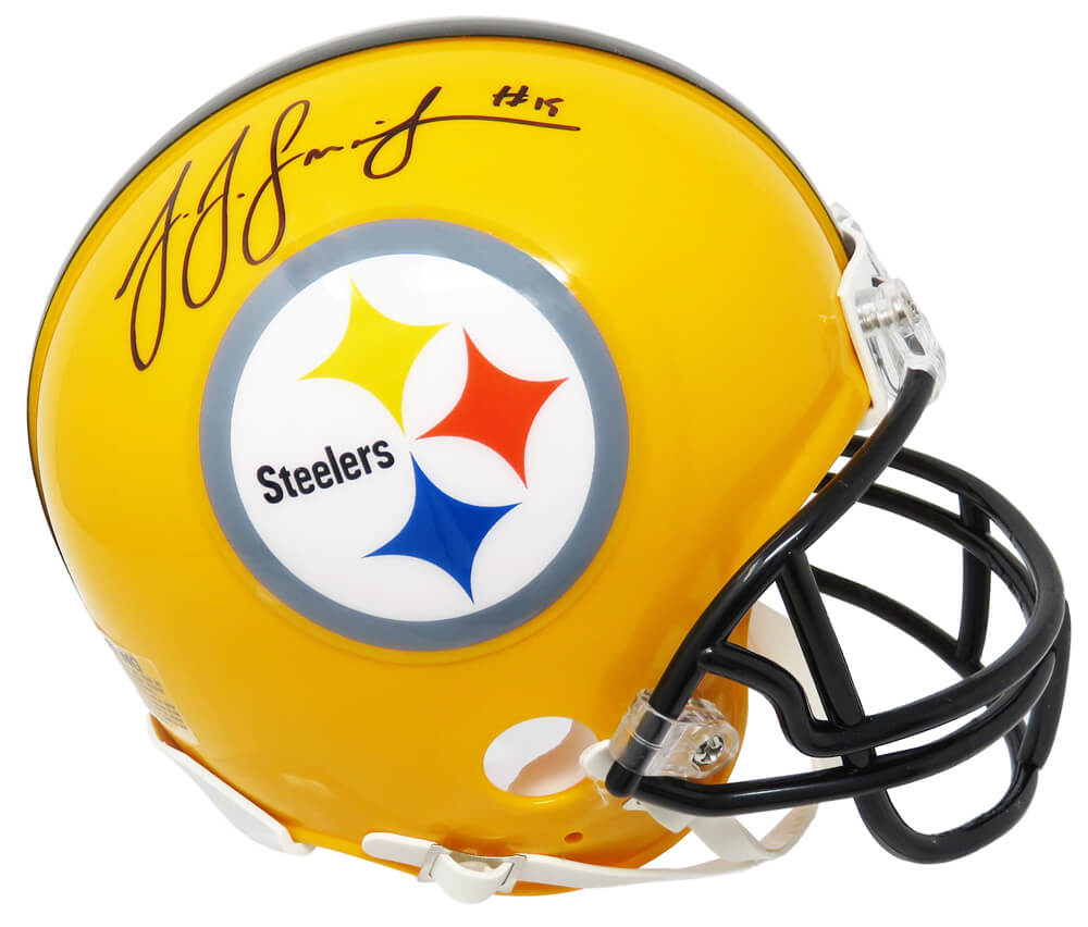 JuJu Smith Schuster Signed Pittsburgh Steelers Gold 75th Anniversary Riddell Mini Helmet - SMIMIN343 - JuJu Smith Schuster Signed Pittsburgh Steelers Gold 75th Anniversary Riddell Mini Helmet product image