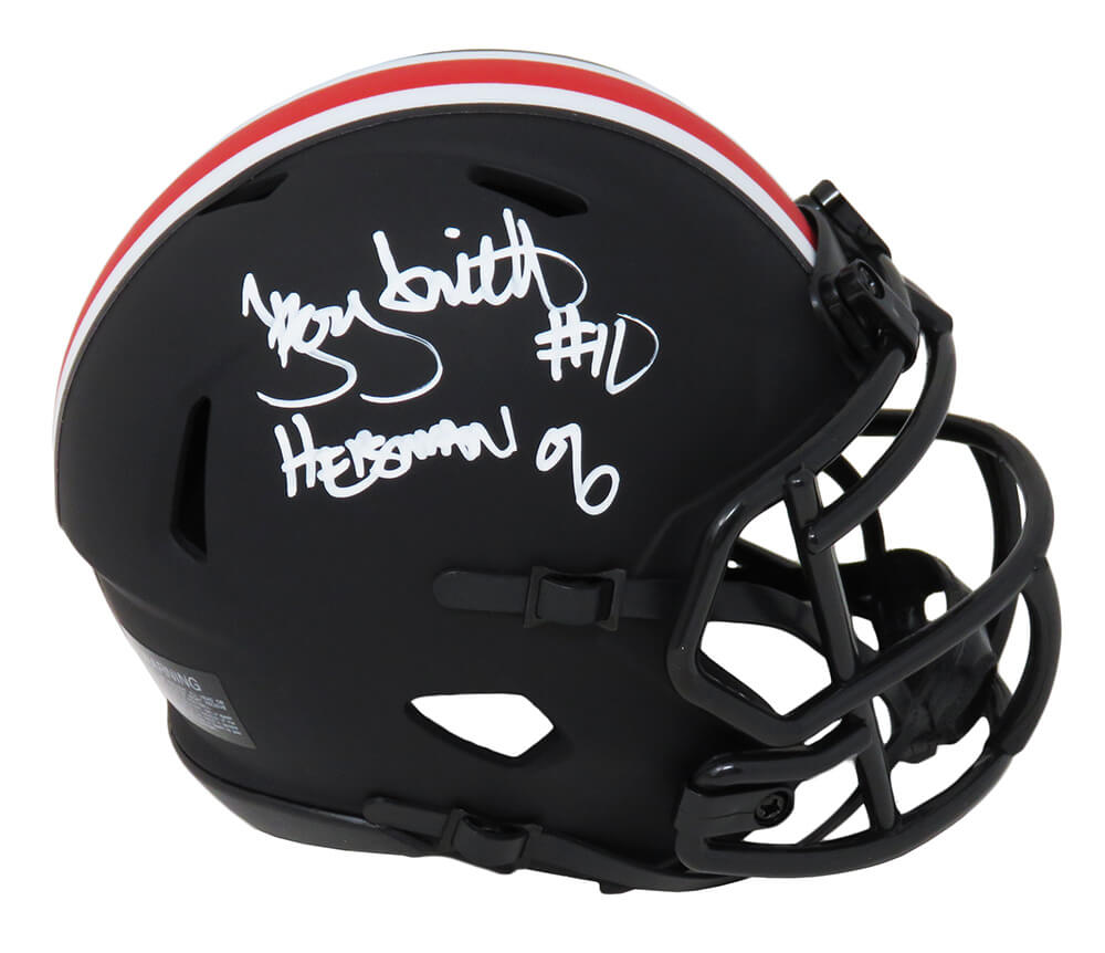 Troy Smith Signed Ohio State Buckeyes Eclipse Black Matte Riddell Speed Mini Helmet w/Heisman'06 - SMIMIN371 - Troy Smith Signed Ohio State Buckeyes Eclipse Black Matte Riddell Speed Mini Helmet w/Heisman'06 product image