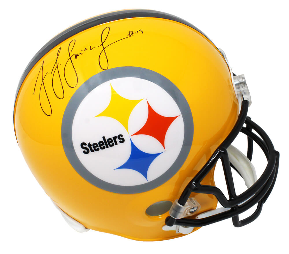 JuJu Smith Schuster Signed Pittsburgh Steelers Gold 75th Anniversary Riddell Full Size Replica Helmet - SMIREP322 - JuJu Smith Schuster Signed Pittsburgh Steelers Gold 75th Anniversary Riddell Full Size Replica Helmet product image