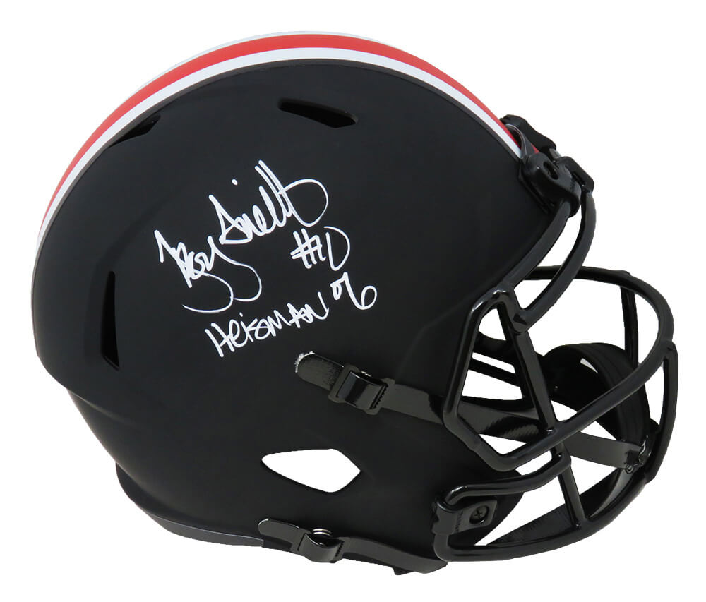 Troy Smith Signed Ohio State Buckeyes Eclipse Black Matte Riddell Full Size Speed Replica Helmet w/Heisman'06 - SMIREP352 - Troy Smith Signed Ohio State Buckeyes Eclipse Black Matte Riddell Full Size Speed Replica Helmet w/Heisman'06 product image