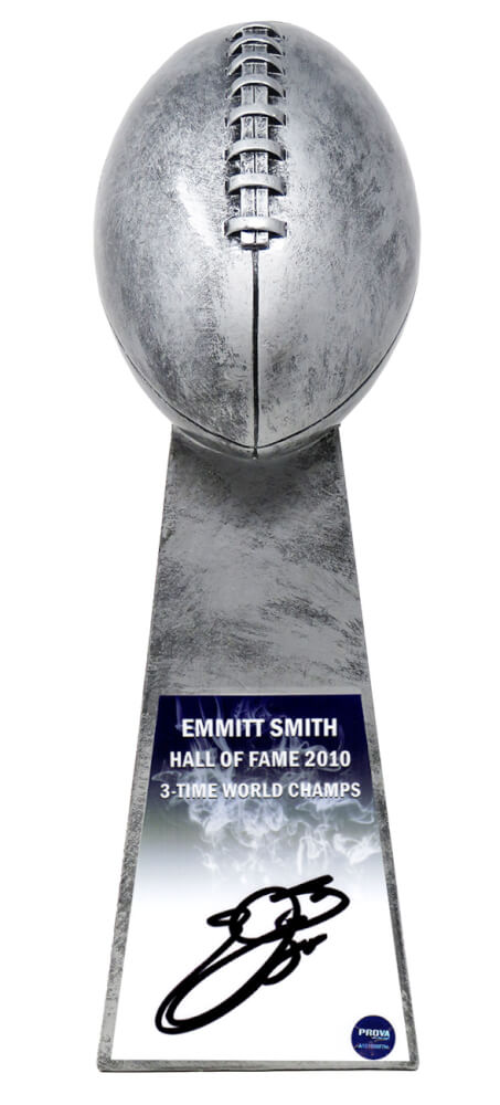 Emmitt Smith Signed Football World Champion 15 Inch Replica Silver Trophy - SMITRO301 - Emmitt Smith Signed Football World Champion 15 Inch Replica Silver Trophy product image