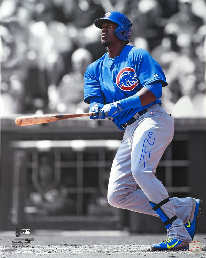 Jorge Soler Signed Chicago Cubs Blue Jersey Spotlight Action 16x20 Photo - SOL16P104 - Jorge Soler Signed Chicago Cubs Blue Jersey Spotlight Action 16x20 Photo product image
