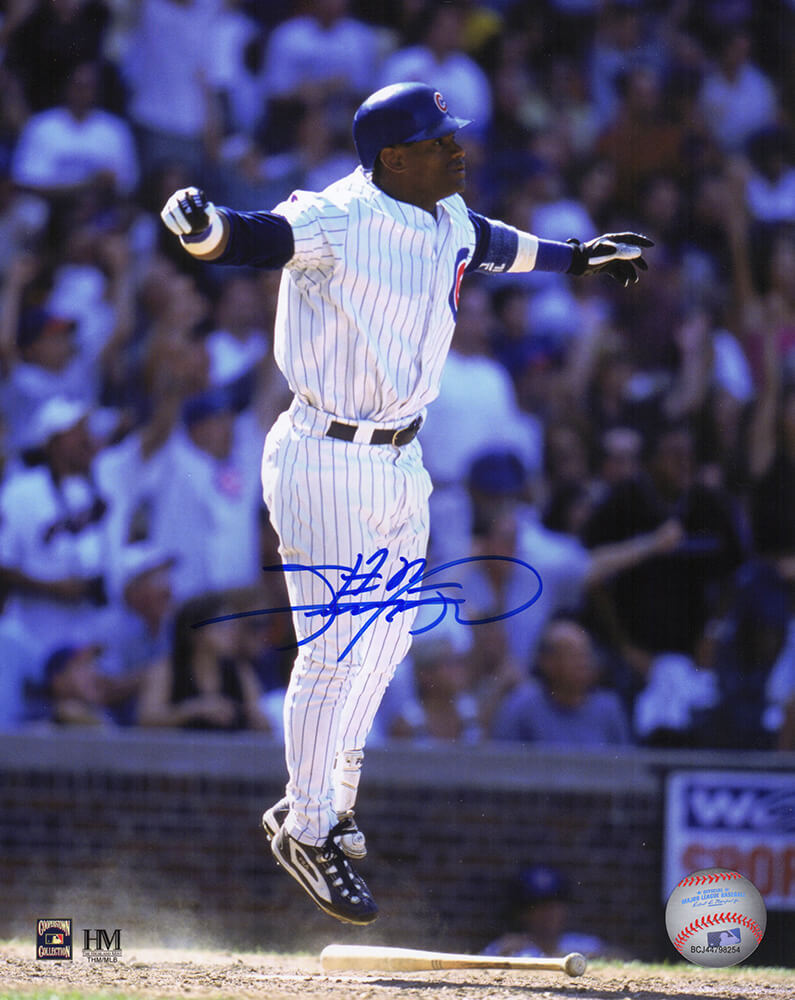 Sammy Sosa Signed Chicago Cubs Home Run Celebration Jump 8x10 Photo - SOS08P100 - Sammy Sosa Signed Chicago Cubs Home Run Celebration Jump 8x10 Photo product image