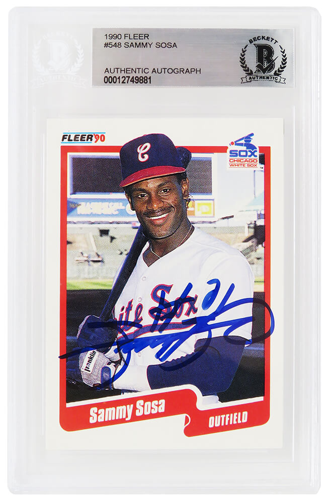 Sammy Sosa Signed Chicago White Sox 1990 Fleer Rookie Baseball Card #548 - (Beckett Encapsulated) - SOSCAR100 - Sammy Sosa Signed Chicago White Sox 1990 Fleer Rookie Baseball Card #548 - (Beckett Encapsulated) product image