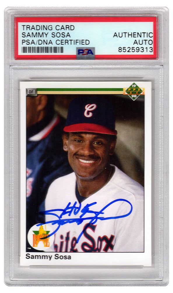 Sammy Sosa Signed Chicago White Sox 1990 Upper Deck Baseball Trading Card #17 - (PSA Encapsulated) - SOSCAR102 - Sammy Sosa Signed Chicago White Sox 1990 Upper Deck Baseball Trading Card #17 - (PSA Encapsulated) product image