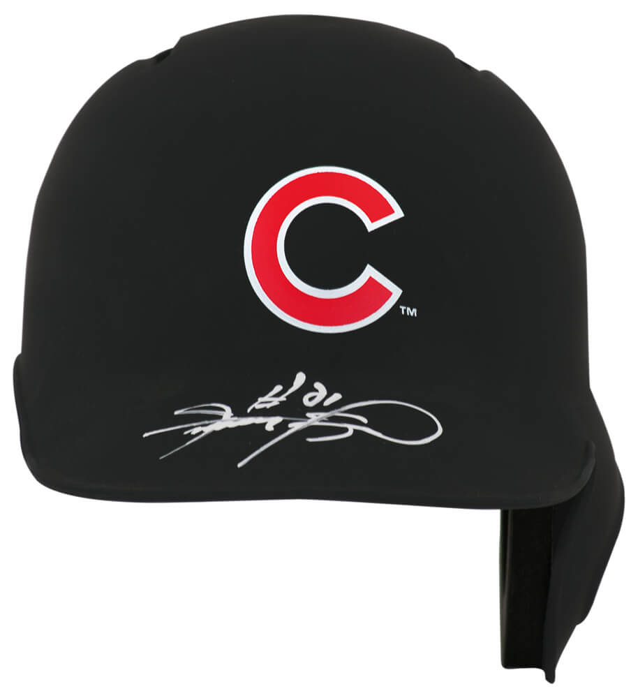 Sammy Sosa Signed Chicago Cubs Rawlings Black Matte Mini Baseball Batting Helmet - SOSMIN103 - Sammy Sosa Signed Chicago Cubs Rawlings Black Matte Mini Baseball Batting Helmet product image