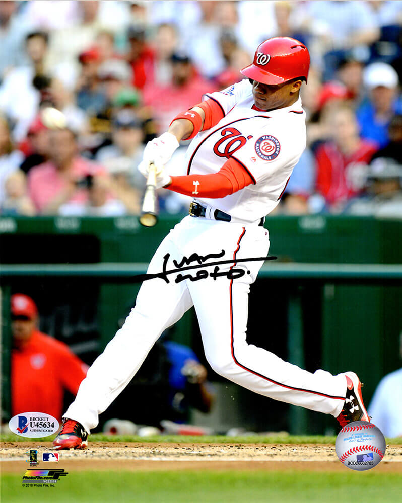 Juan Soto Signed Washington Nationals Swinging Action 8x10 Photo (Beckett) - SOT08P100 - Juan Soto Signed Washington Nationals Swinging Action 8x10 Photo (Beckett) product image