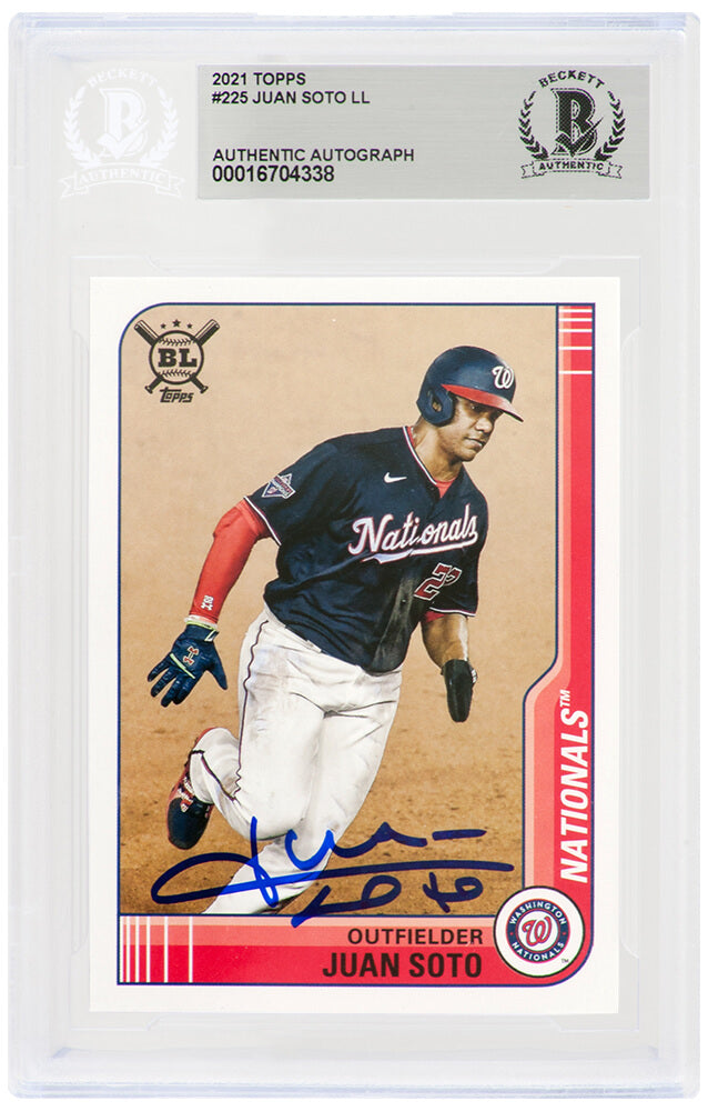 Juan Soto Signed Washington Nationals 2021 Topps Big League Baseball Trading Card #225  - (Beckett Encapsulated) - SOTCAR112 - Juan Soto Signed Washington Nationals 2021 Topps Big League Baseball Trading Card #225 - (Beckett Encapsulated) product image