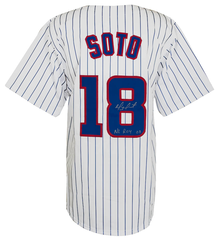 Geovany Soto Signed White Pinstripe Custom Baseball Jersey w/NL ROY 08 - SOTJRY101 - Geovany Soto Signed White Pinstripe Custom Baseball Jersey w/NL ROY 08 product image